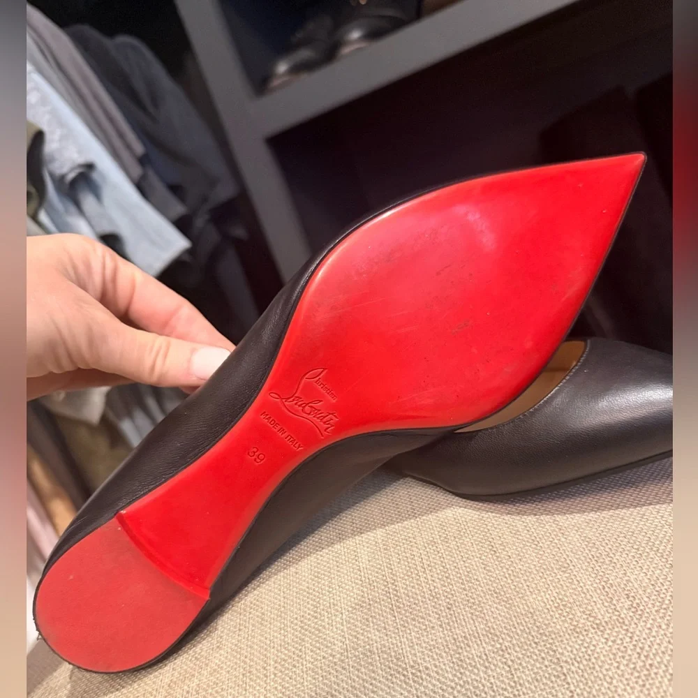 Christian Louboutin Black Pointed Toe Flats Red Sole bottom Size 39 leather - Picture 9 of 11
